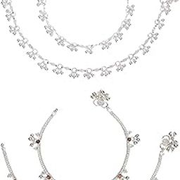Indian Traditional Ethnic White Metal Anklet Pair Silver Bracelet For Women Payal Girls Kolusu Anklets Stylish Oxidised-image-37