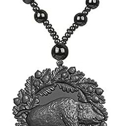 Black Round Boar Face Pendant Locket Necklace for Men Women with Attached Beads Mala Stylish Animal Head Charms Tribal Jewellery for Boys Girls Unisex Fashion Accessories-image-84