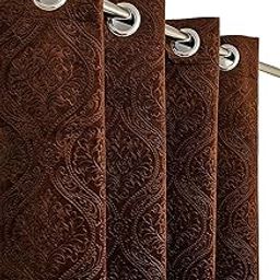 ZYFOX HOME Premium Velvet Embose Room Darkening Suede Curtains for Window 5 Feet | Latest Modern Parde for Living Room Bedroom | Home Office Screens | Eyelet Ring (Brown, 2pc)-picture-26