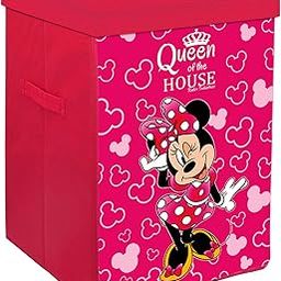 Kuber Industries Disney Minnie Print Non Woven Fabric Foldable Laundry Organiser With Lid & Handles (Pink)-image-1
