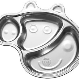 Happy Hues® Stainless Steel Divided Meal Plate Tray-3 Compartments Dinner Dish for Baby- Toddler- Kids Eating Food- Cartoon Shape-19