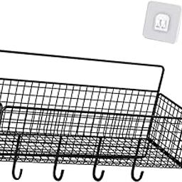 Cabinet Storage Basket Sturdy Steel Wire Basket for Fruits Vegetables Snacks Black L with Hook-32