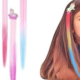 Plenteous Braiding Hair Extensions with Clips Unicorn Rainbow Mermaid Hair Curly Straight Colored Hair Clips for Girls Braided Clip on Colored Hair Extensions for Kids Dress Up Supplies - 3 pc, Multi.-image-26