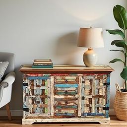 FURNWEAVE Handcrafted Solid Wood Sideboard Cabinet for Living Room, Office | Antique Wooden Sideboard Table for Home Storage Furniture, Reclaimed-image-101