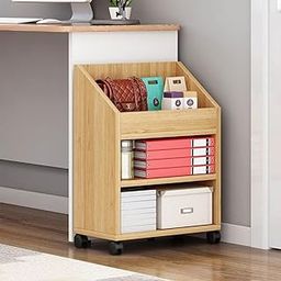 UniShop Bookshelf 3 Layer Storage Rack with Wheels Storage Cabinet Under The Table Filing Cabinet (Brown, 15.7" L x 9.44" W x 25.19” H)-picture-13
