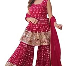 Women's Georgette A-Line Stitched Kurta Sharara with Dupatta-image-46