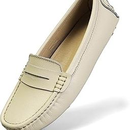 Women's Classic Comfort Leather Penny Loafers Casual Slip-Ons Lightweight Walking Flats Driving Mocs Boat Shoes, Beige, 8-image-65