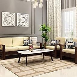 DK FURNITURE Wooden 5 Seater Sofa Set for Living Room, 3+1+1 Seater Sofa for Office & Lounge | Five Seater Sofa Sets with Side Magzine & Newspaper Holder for Home, Sheesham Wood, Walnut Finish-image-5