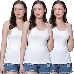 Women's Lycra Sleeveless Regular Fit U Neck Short Spaghetti Slips Camisole Combo Pack of 3-picture-20