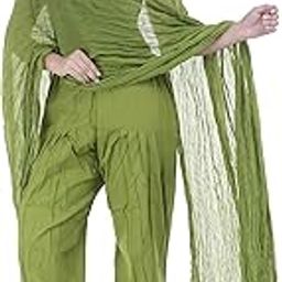 CLOTHAK Women's Pure Cotton Patiala Salwar and Dupatta Set Free Size (Olive Green)-image-2