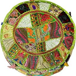 Handicraft Bazarr Ottoman Pouffes for Sitting Decorative Patchwork Pouffe Throw Designer Pouf Handmade Cotton Mudda Pouffy Vintage Standard Sofa Footrest Pouf 18x18x13 Inch-image-47