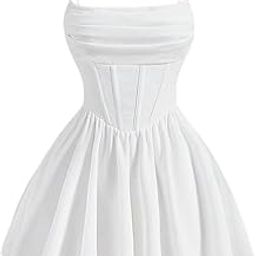 Women's A Line Skater Ruched Corset Dress Flare Flowy Cami Mini Dresses-image-9