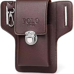 Unisex Faux Leather Waist Bag | Slim Belt Pouch with Key Ring | Waterproof Phone Holder | Travel, Hiking, Casual Utility Gadget Organizer for Men & Women – Brown-image-86
