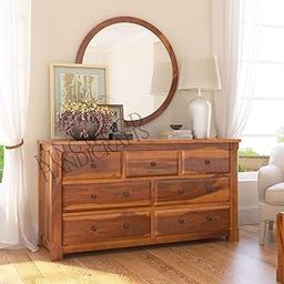 KINGWOOD FURNITURE Aachen Chest of 7 Drawer | Drawer Storage Cabinet in Sheesham Wood (Standard, Honey)-image-1
