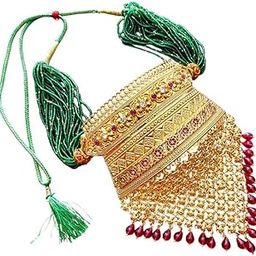 1 Gram Micro Gold Plated A.D. Jadau American Diamond Brass Aad Necklace Jewellery Set for Women & Girls | Traditional Rajasthani Bridal Set (Green 11041)-image-14