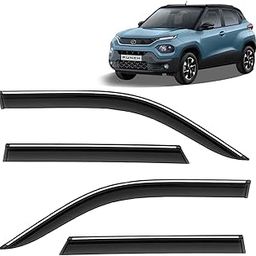 KINGSWAY® Punch Side Door Visor Car Rain Guard Compatible with Tata Punch (Year 2021 Onwards) All Model - Chrome Lined Rear Window Wind Deflectors, Polycarbonate, Smoke, Set of 4 Pcs-2