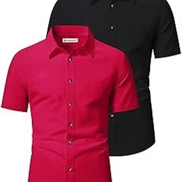 Men Cotton Blend Slim Fit Half Sleeve Spread Collar Beige - Black Color Formal Shirt Pack 2-image-81