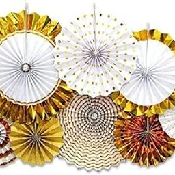 8pcs Origami Wall Decoration Set Golden White Round Paper Fans Party Decoration for Birthday Wedding Baby Shower Party Backdrop Decor-image-93