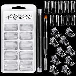 NAILWIND Poly Gel Quick Building Nail Set,100Pcs False Nail Mold Clear Nail Extension Form Tips,10 Nail Tips Clip And 1Pcs Dual-Ended Poly Extension Brush Picker For Polygel Extension,Home Salon-image-24