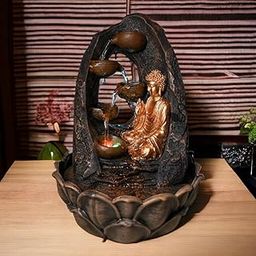Saraswati Creations Water Fountains for Home Decor Buddh Fountain Water Falling Home Decoration 18 inches in Height (Stack Diya), Resin-image-21