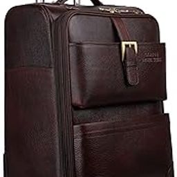 Stylish and Durable Leather Trolley Luggage Bag Perfect for Travel and Business 46 litres Suitcase (Dark Brown, Leather)-37