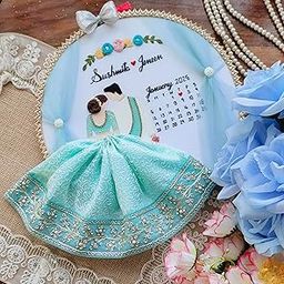 Handcrafted Wedding Calendar Embroidery Hoop, Light Blue Fabric Design with Calendar, Save The Date Art, Decorative Wall Hanging ( 10 Inches )-image-43