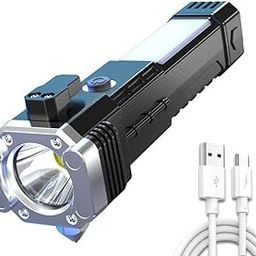 YALOWEEK Multifunction Portable Led Flashlight with Power Bank Rechargeable Solar LED Torch Flashlight, Car Emergency Tool with Window Breaker, Cutter, Compass for Travel, Camping Hiking-picture-37