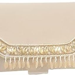 Elegant Evening Clutch Purse with Crystal Beading and Pearl Tassels, Cream Colour-image-37