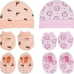 Newborn Baby Cotton Cap, Mitten and Booties Combo Set | Infant Cap Set | Mittens Set | Bootie Set | Kids Gloves & Socks Set | Baby Gift Set | 0-12 Months-14