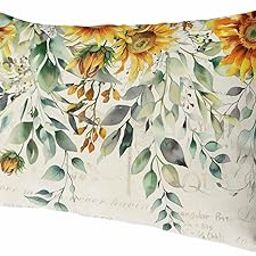 Outdoor Head Pillow for Chaise Lounge Chair,Yellow Sunflower Eucalyptus Watercolor Leaves Waterproof Throw Pillow with Insert,Lumbar Recliner Pillows,Country Pastoral Plant Patio Pillow Elastic Strap-image-80