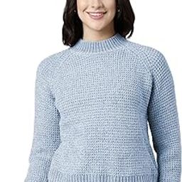 Women's Blue Textured Knit Pullover Sweater-CHN-105_Blue-image-2