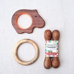 babycov Neem Wood Teethers For Babies | Natural And Organic | Wooden Baby Teether | Helps In Teething | For Infants 3+ Months (Hippo + Stick + Ring)-image-6
