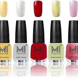 MI Fashion Ultimate Nail Polish Metallic Delight Combo of 5 Shades - Glazing Golden, Shimmery Silver, Sinfully Red, Metallic Olive Green and Shining Pink - 12ml each-image-80