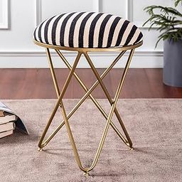 nestroots Ottoman Stool for Living Room | 22-Inch Black & White Metallic Pouffe with Cross Design | Stylish Footrest, Side Table & Bedroom Seating-image-47