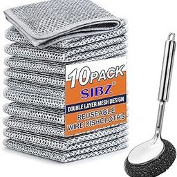 SIBZ Non Scratch Wire Dish Cloth Stainless Steel Scrubber for Kitchen Utensils Cleaning Wire Dishwashing Rags for Wet and Dry Wire Dishcloth for Washing Dishes Sinks Counters (10 Dish Cloth + 1 Brush)-picture-20