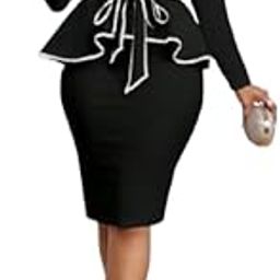 Women's 2 Piece Elegant Peplum Dresses for Women Business Knee Length Bodycon Skirt Set Sleeve Church Dresses Suit Formal Office Midi Pencil Skirt-picture-38