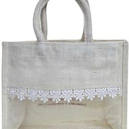 Snaxxit Gift Bag with Clear Window and Lace Trim, Natural Jute, 10 * 12 inch-picture-2