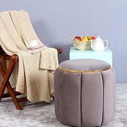 Shadowkart Pouffes Sitting Stool for Living Room Mudda Puffy Wooden Ottoman Stools Poof Footstool Dressing Table Pouf for Office Home Decor, 18x18x17 Inch, Grey-11
