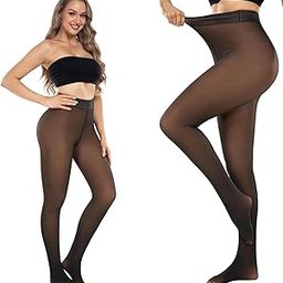 Fleece Lined Tights Women Velvet Touch Leggings Thermal Fake Translucent Opaque High Waisted Winter Warm Dual-Tone Tight Free Size (Waist Size 24 inch to 34 inch)-10