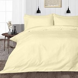 Femfairy Zippered 200 TC Satin Stripe Queen Size Duvet Cover Quilt Cover Blanket Cover Razai Comforter Cover with 2 Pillow Covers - (90" X 102")- Beige-image-64