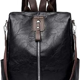 Medium 28L Large Black Fashion Anti-theft Purse for Women Travel Vintage PU Leather Shoulder Backpack-picture-10