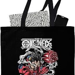 Anime Canvas Tote Bag For Women & Man One Peice Printed Aesthetic Shoulder bag Black-image-37