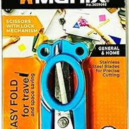 Munix FL-1243 112 mm / 4.4" Stainless Steel Foldable Scissors | Pointed Tip Blade with Lock Mechanism | Asymmetrical Handles for Easy Grip | Blue & Green, Pack of 2 - Color May Vary-18
