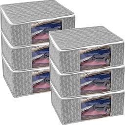 Homestrap Set of 6 Non-Woven Printed Saree Cover/Cloth Storage/Wardrobe Organizer For Clothes with Transparent Window (Grey)(Shark Tank Featured) 45cmx33cmx22cm-5
