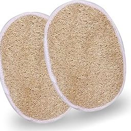 Aymvi Natural Loofah Sponge Pads for Scrubbing and Exfoliation, Oval Shape, Pack of 2-image-0