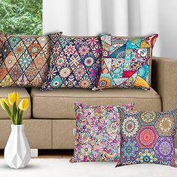 CIDIZY Decorative Turkish Print Cushion Cover, 20 X 20 Inch, Set of 5(Velvet, Multicolour)-image-35