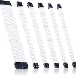 Clovertale Braided ATX Sleeved Cable Extension kit for Power Supply Cable Kit, PSU connectors, 24 Pin, 8 pin, 6 pin 4 + 4 Pin, 6 pack, with cable mounts and ties (White)-23