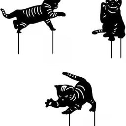 3 Cat Garden Statues Black Cat Silhouette Cat Decorative Garden Stakes |3 Pieces Cat Garden Metal Stakes-image-34