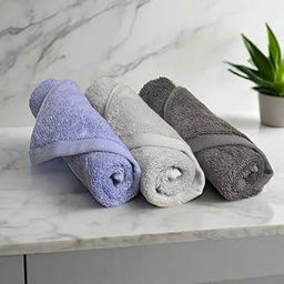 HEELIUM Bamboo Face Towel | Ultra Absorbent & Odour-Free | 3X Softer Than Cotton Towels | 30 x 30 cm - 600 GSM | Pack of 3 - Light Grey, Grey, Iris-image-48