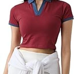 Solids: Scarlet Women and Girls Short Sleeves Collared Neck Slim Fit Cotton Blend Cropped Polos-image-40